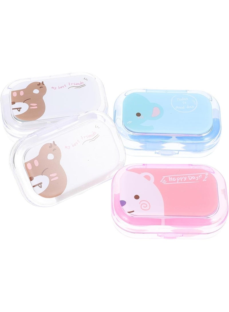 حافظة عدسات لاصقة بتصميم كرتوني مع مراة مربع لطيف للعدسات اللاصقة مناسبة للسفر للنساء والفتيات قطعة واحدة شكل - اللون بلاستيك متعدد الألوان - Image 2